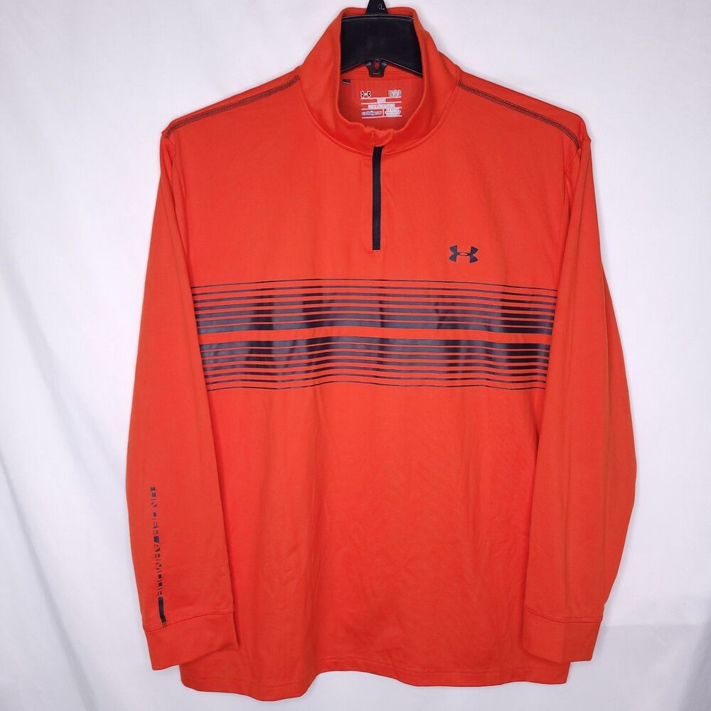 Under Armour Pullover Mens Large Red Striped 1/4 Zip ColdGear Loose